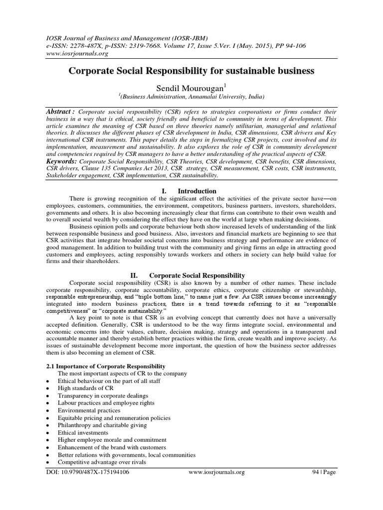 CSR Strategies for Sustainable Business | PDF | Corporate Social ...