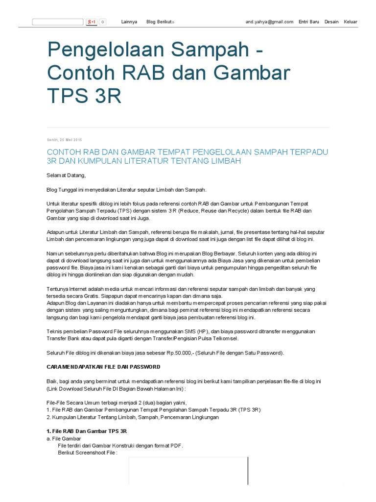 RAB dan Gambar TPS 3R Pengelolaan Sampah | PDF
