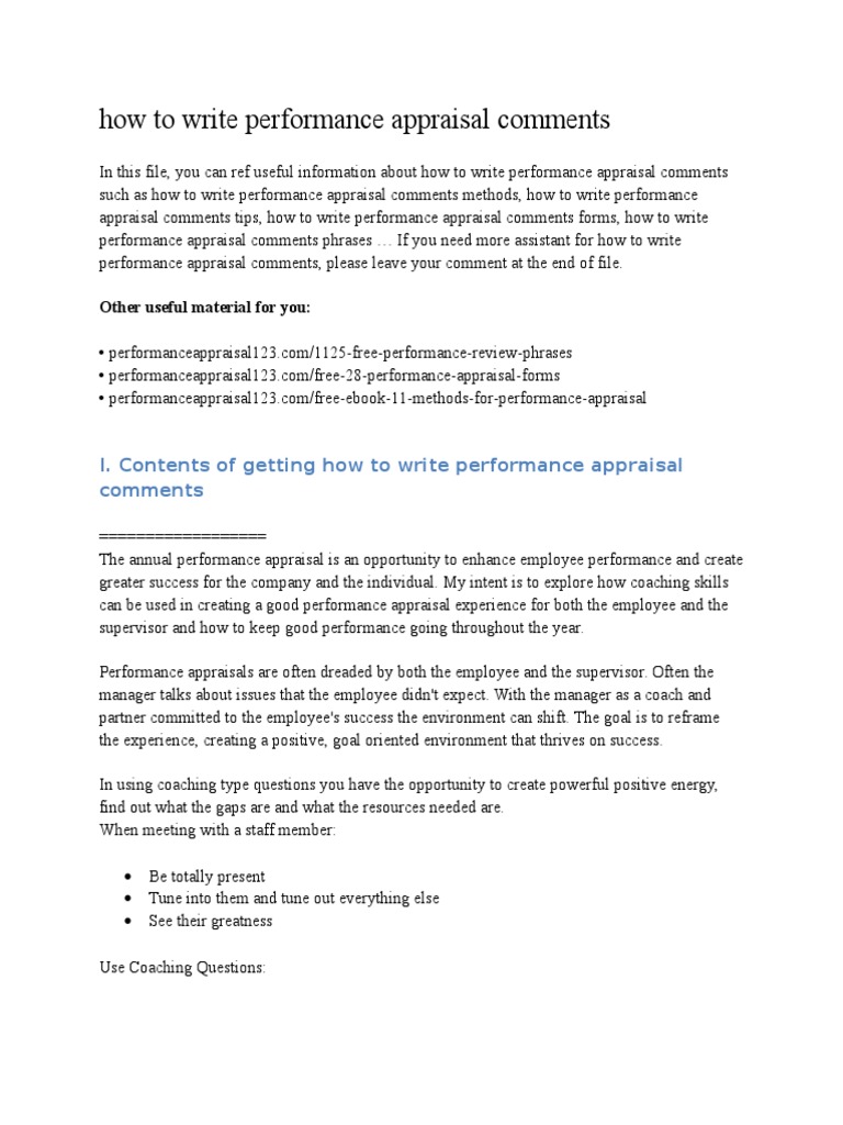 How To Write Performance Appraisal Comments  Performance