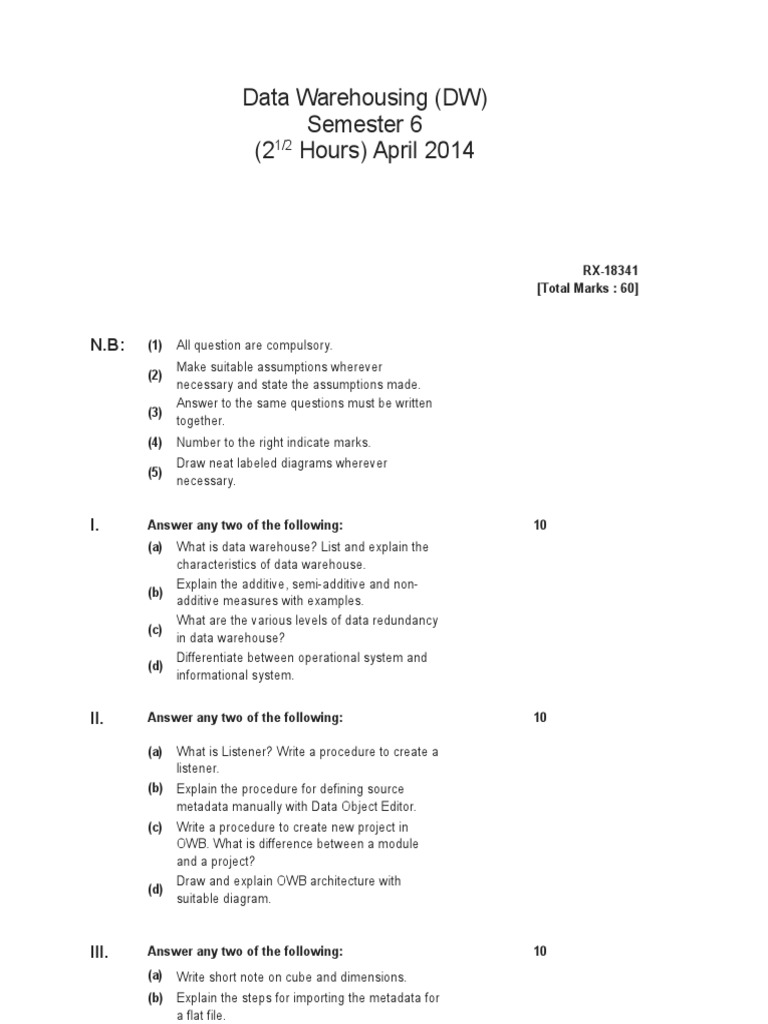 Data Warehousing April 2014 | PDF