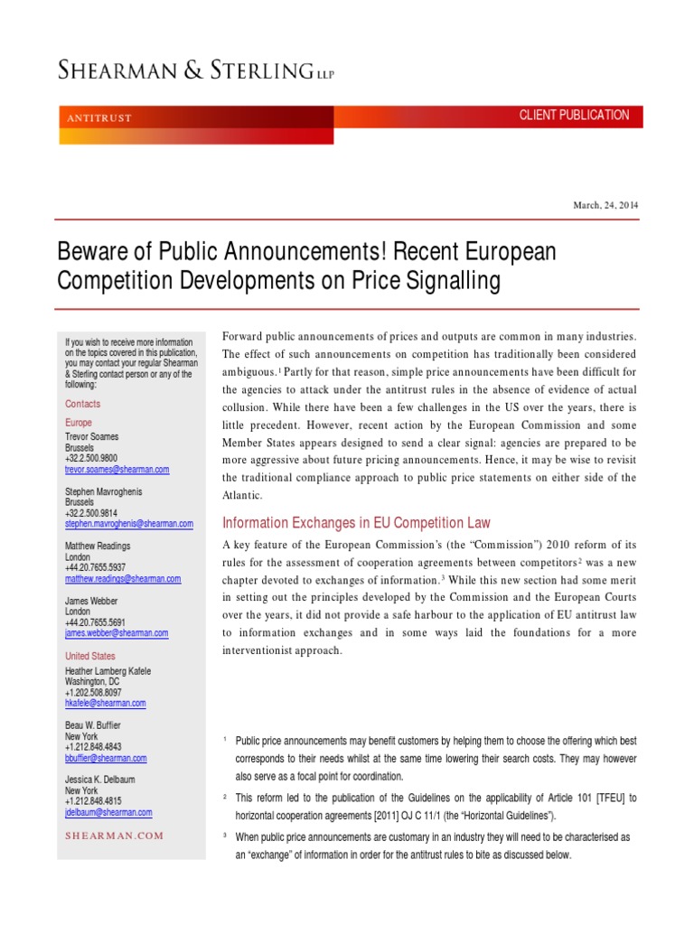 Price Signalling Antitrust PDF Competition Law Federal Trade Commission