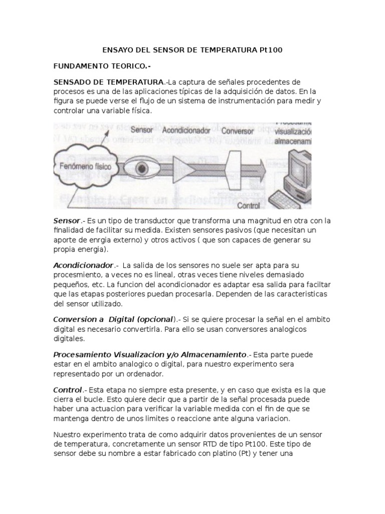 Funcionamiento del Sensor Pt100 | PDF | Sensor | Ingenieria Eléctrica