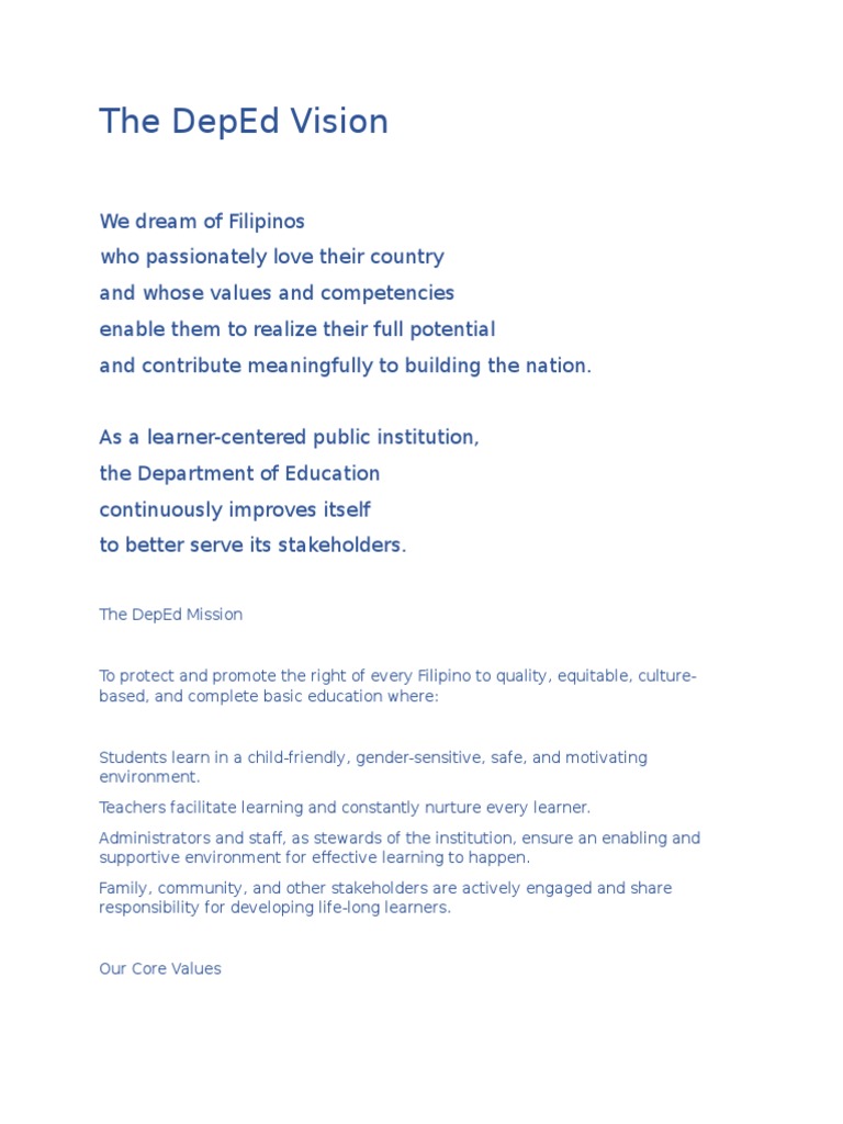 DepEd Vision and Mission Overview | PDF | Career & Growth