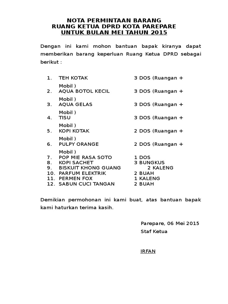 Nota Permintaan Barang
