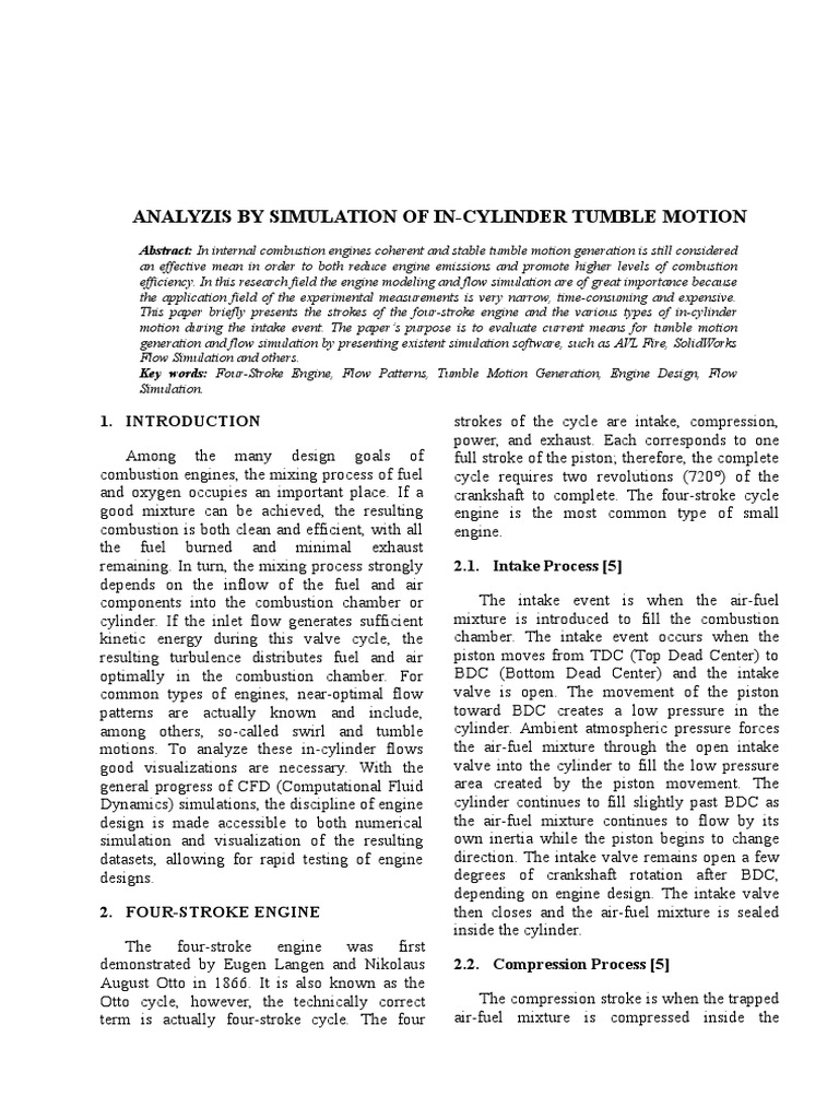 In-Cylinder Tumble Motion Analysis | PDF | Internal Combustion Engine ...