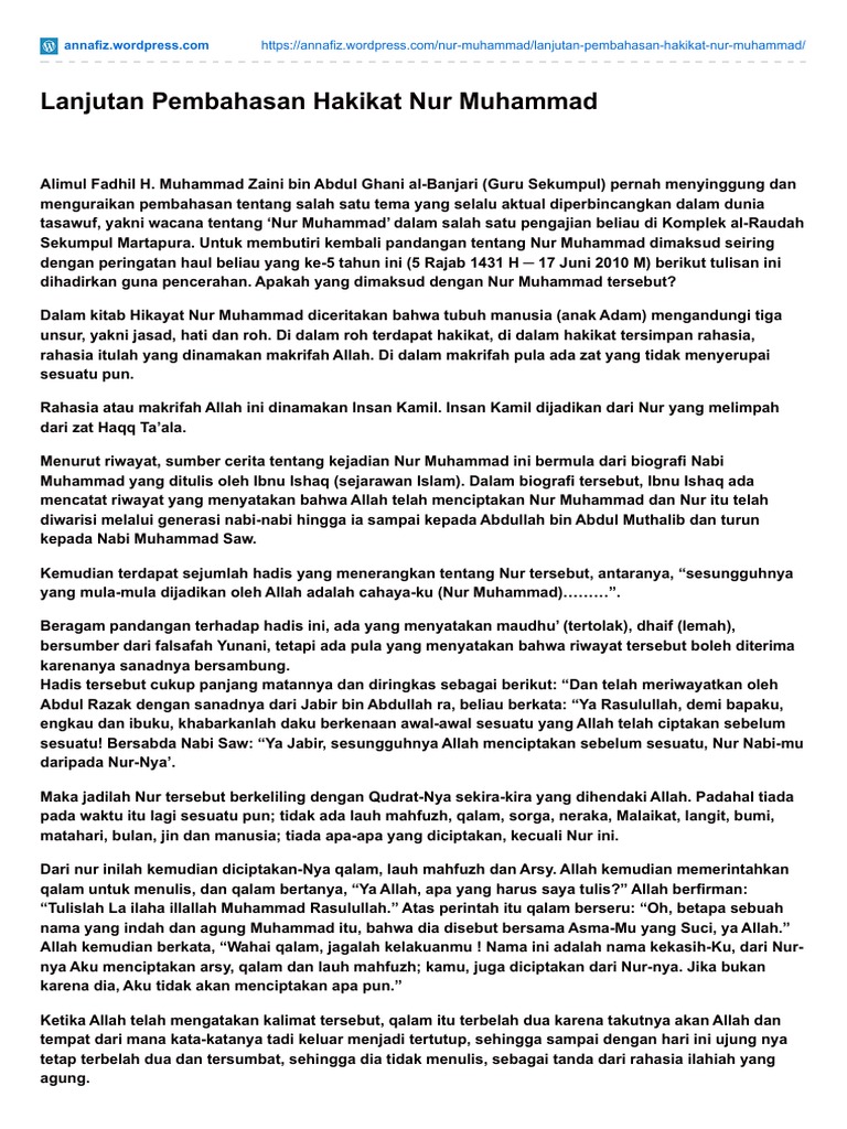 Lanjutan Pembahasan Hakikat Nurnbspmuhammad Pdf
