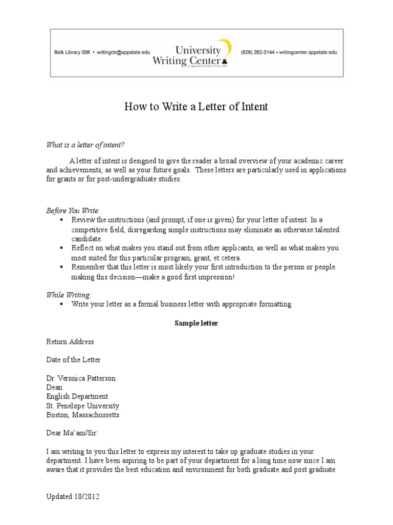 How To Write A Letter of Intent  PDF  Graduate School  Teachers