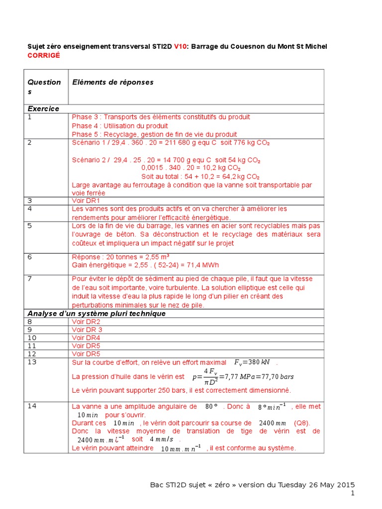 685 Sujet 0 Barrage Mt St Michel Corrige Pdf Soupape Reseau Informatique