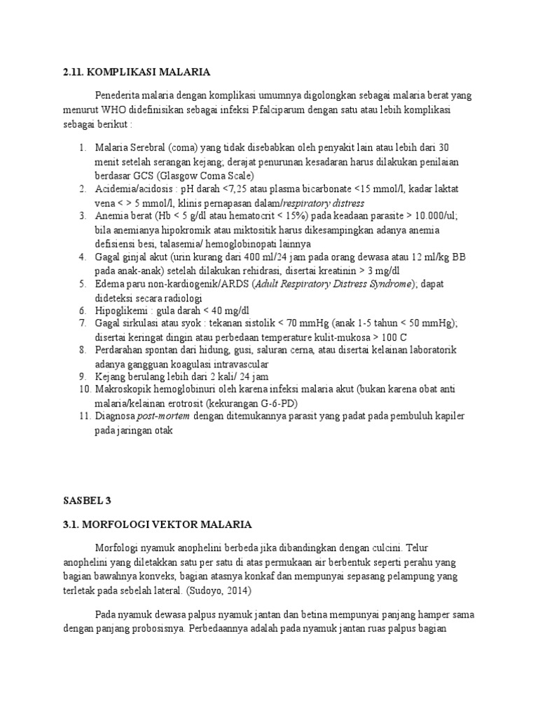 Komplikasi Malaria Dan Morfologi Vektor Malaria | PDF