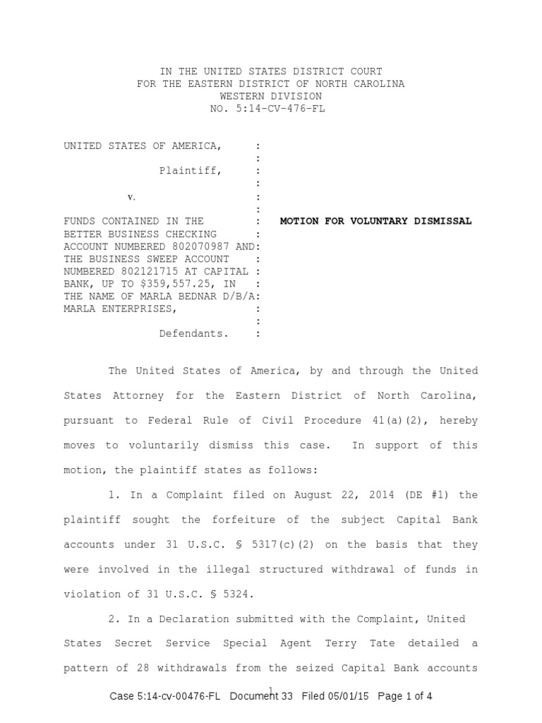 Motion to Dismiss in Bednar Forfeiture Case | Asset Forfeiture | Complaint