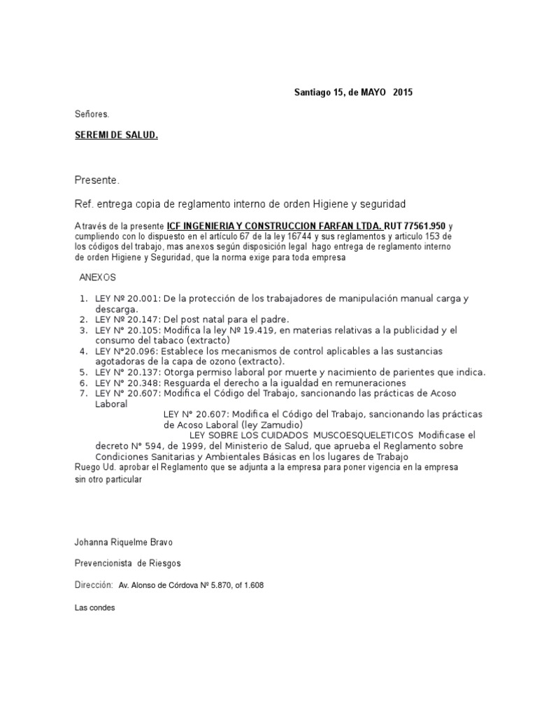 Carta Conductora Inspeccion Del Trabajo Icf Pdf