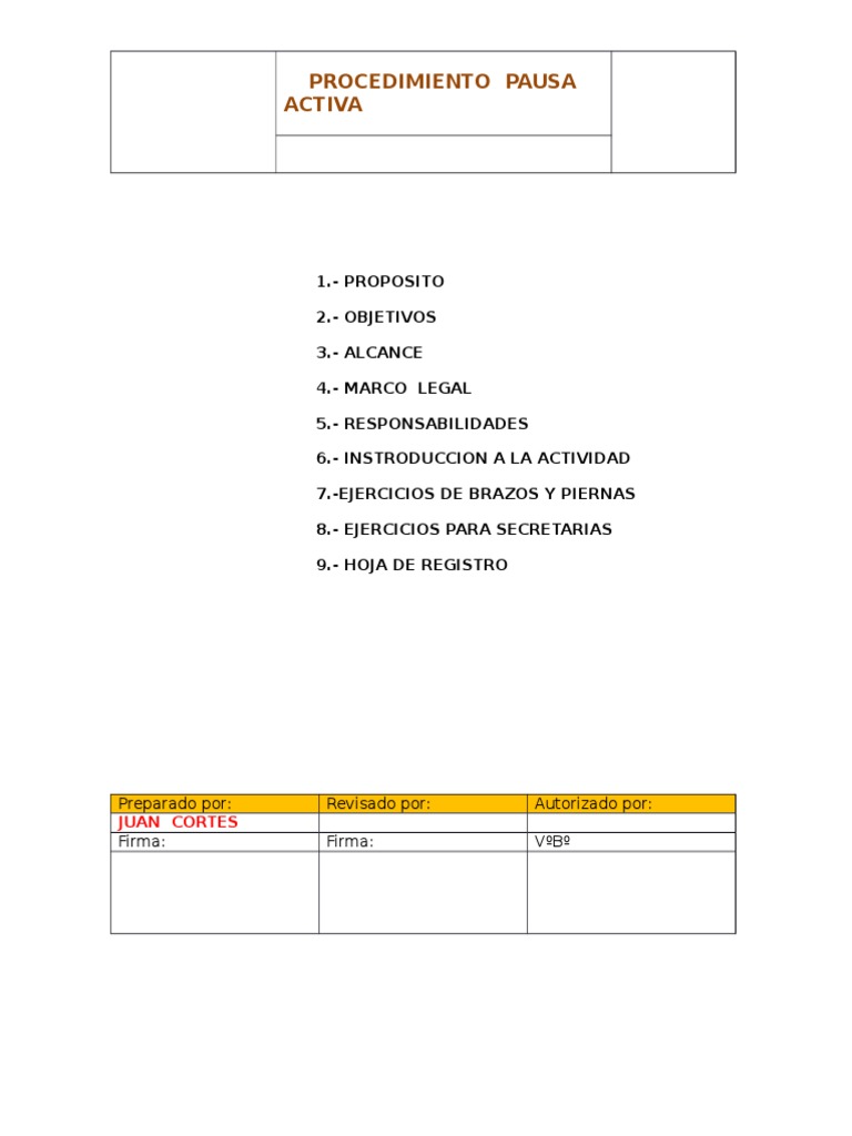 Prodimiento De Pausas Activas