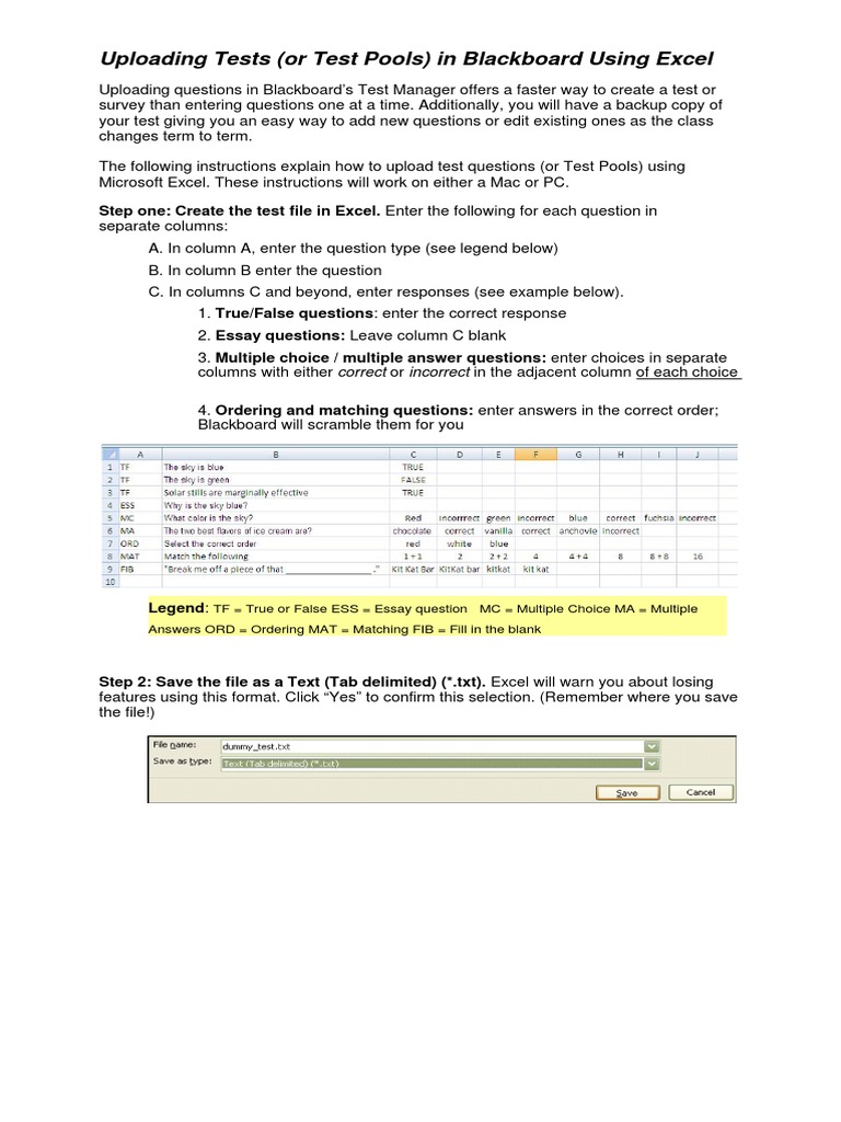 Uploading Tests in Blackboard Using Excel PDF Multiple Choice