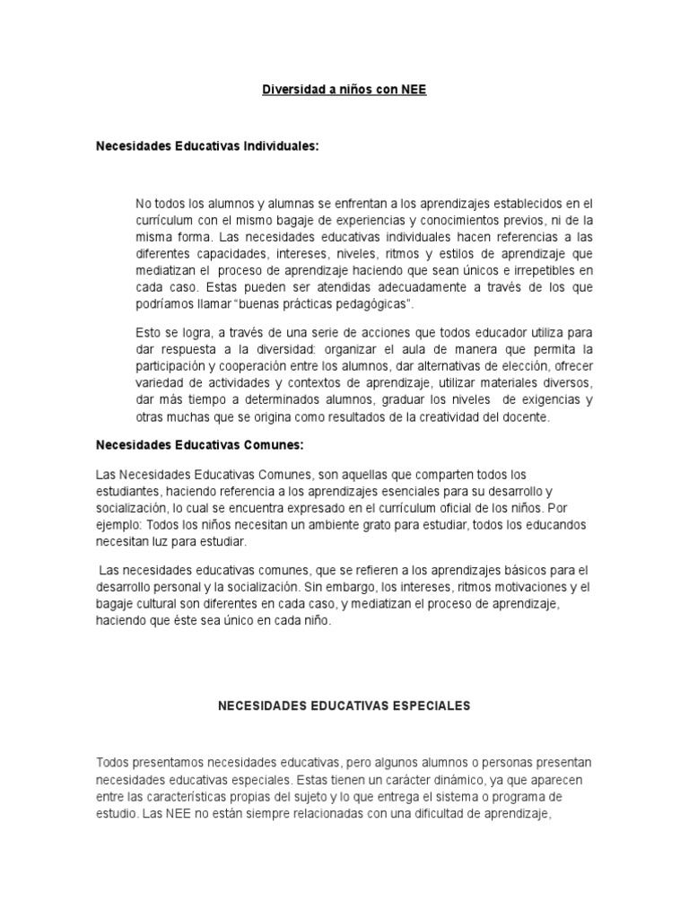 Diversidad y Necesidades Educativas | PDF | Plan de estudios | Aprendizaje