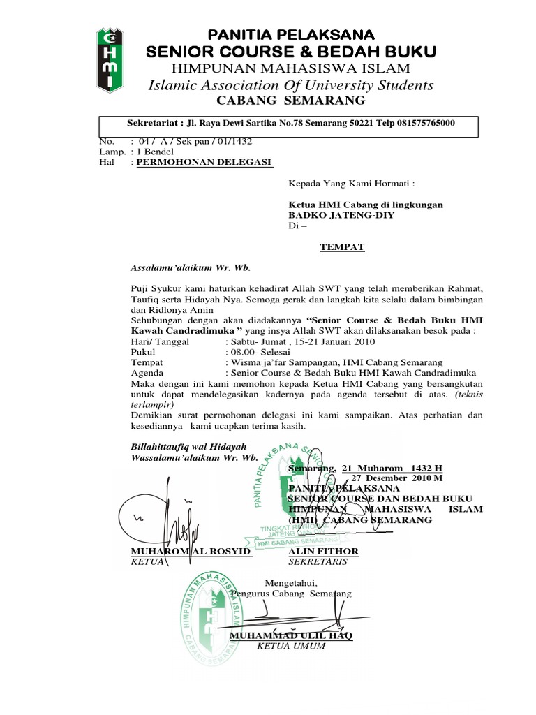 Contoh Surat Permohonan Delegasi