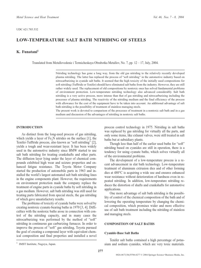 LowTemperature Salt Bath Nitriding of Steels PDF Metals