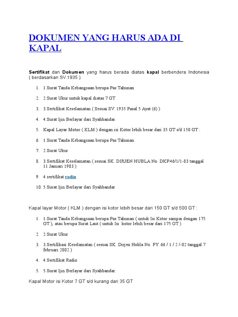 Dokumen Yang Harus Ada Di Kapal