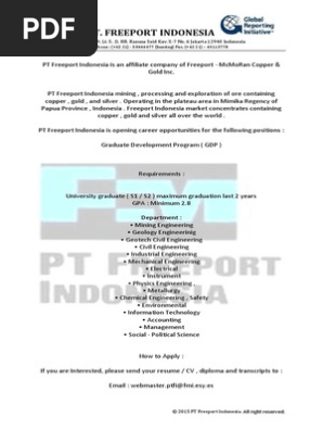 Pt Freeport Indonesia Job Vacancy