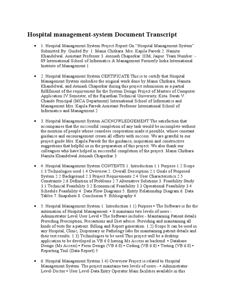 Hospital Management | PDF | Feasibility Study | Microsoft Access