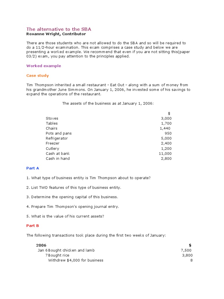 Paper 3 CXC Accounts Sample Expense Cost Of Goods Sold