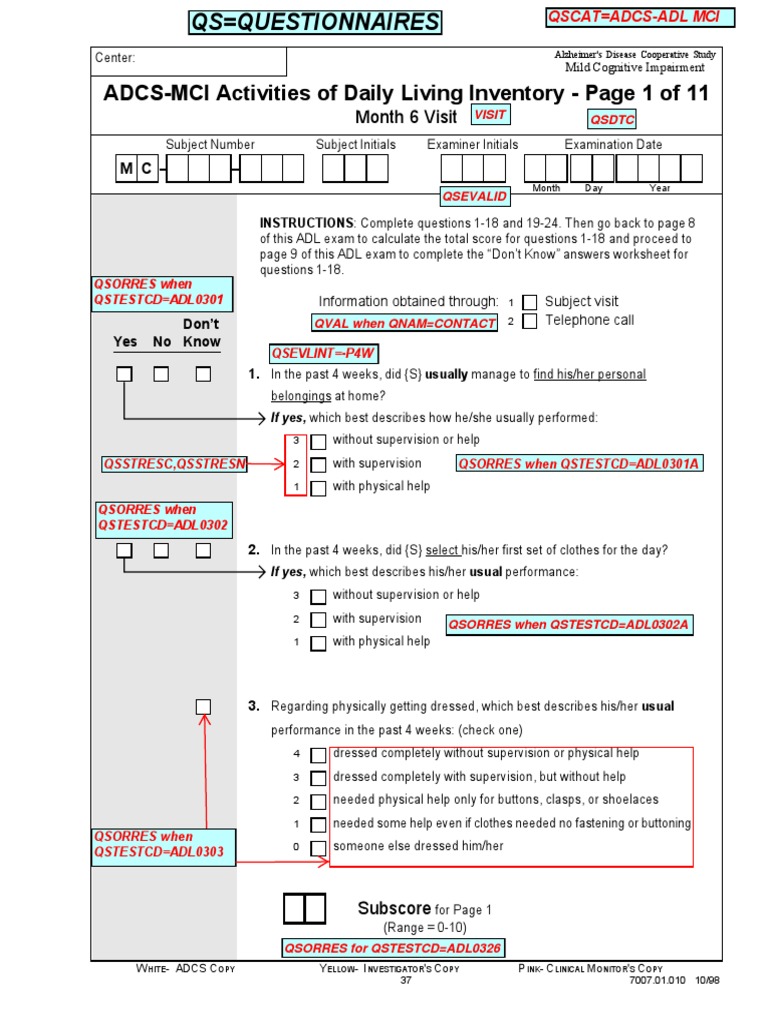 AdcsAdl Mci v1 Annotated CRF Clinical Trial Alzheimer's Disease