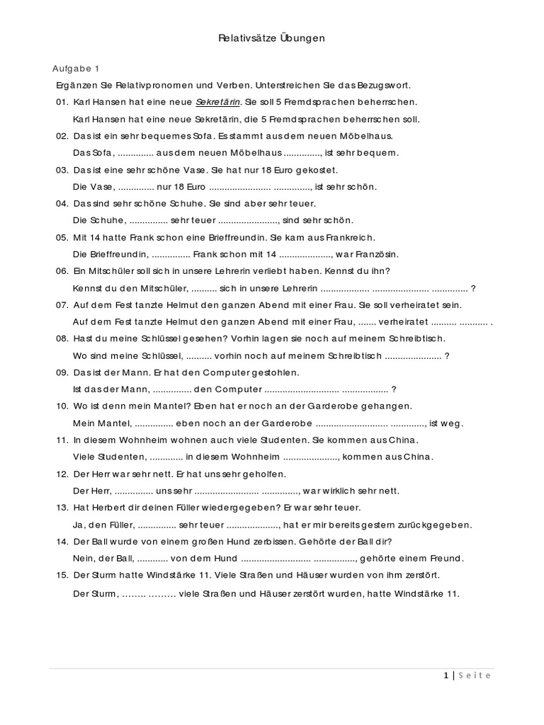 Relativpronomen Übungen