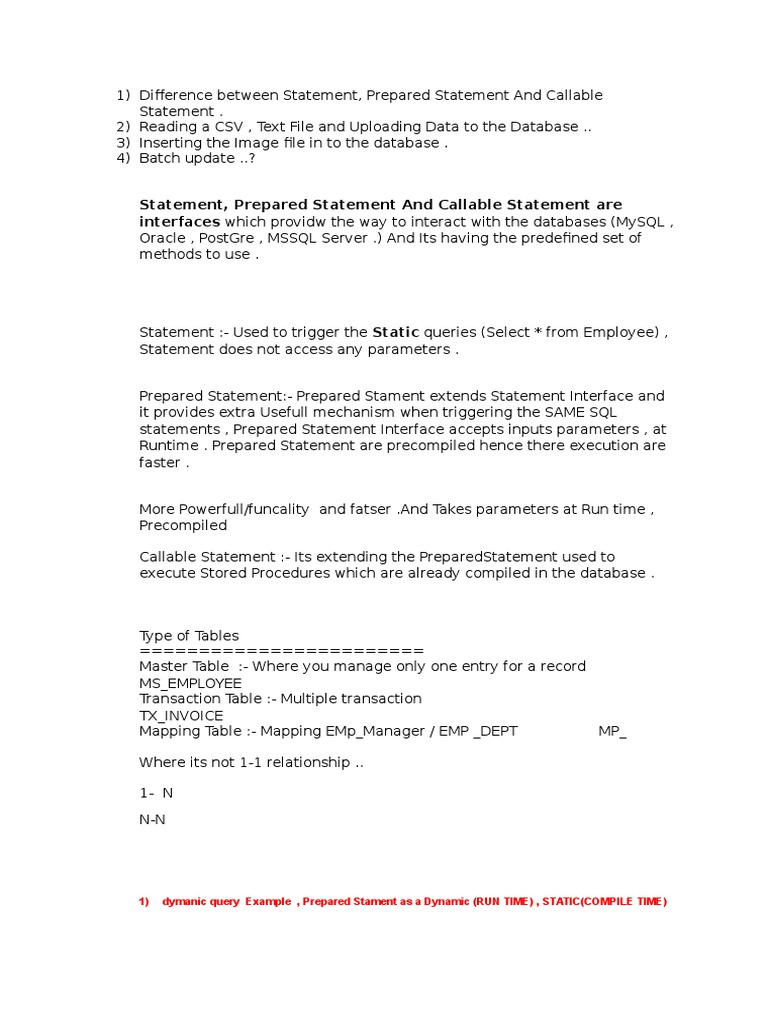 Statement, Prepared Statement and Callable Statement Are Interfaces ...