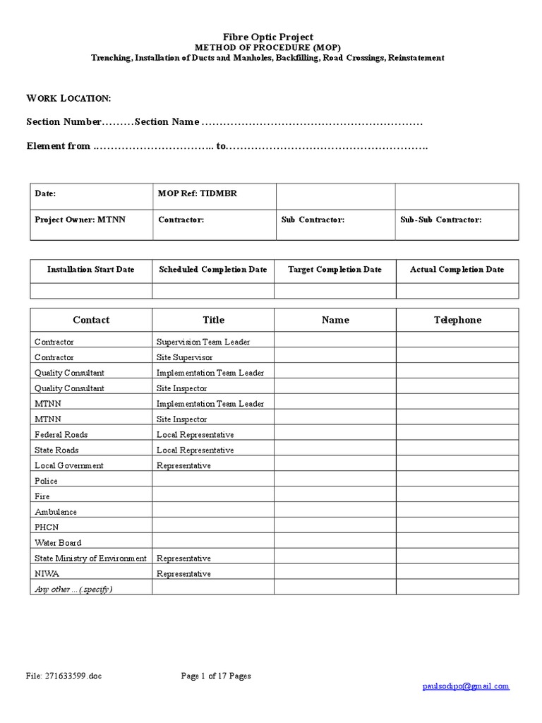 Fibre Optic Trenching Procedure Guide | PDF | Road | Excavation ...