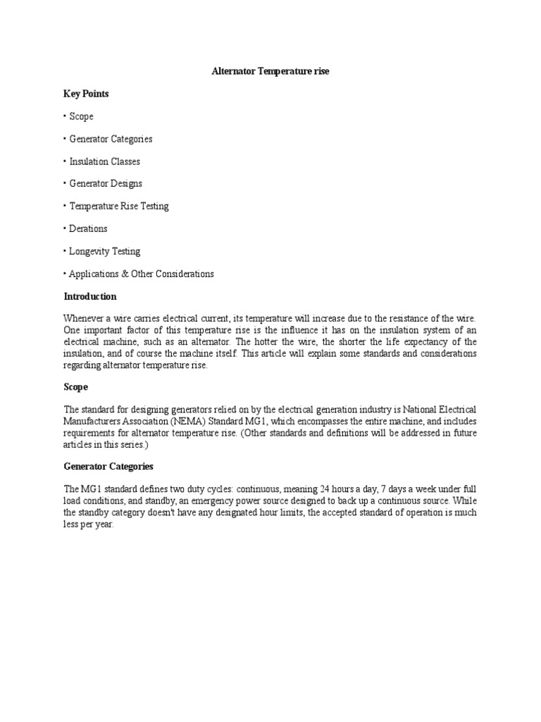 Alternator Temperature Rise PDF Insulator (Electricity) Temperature