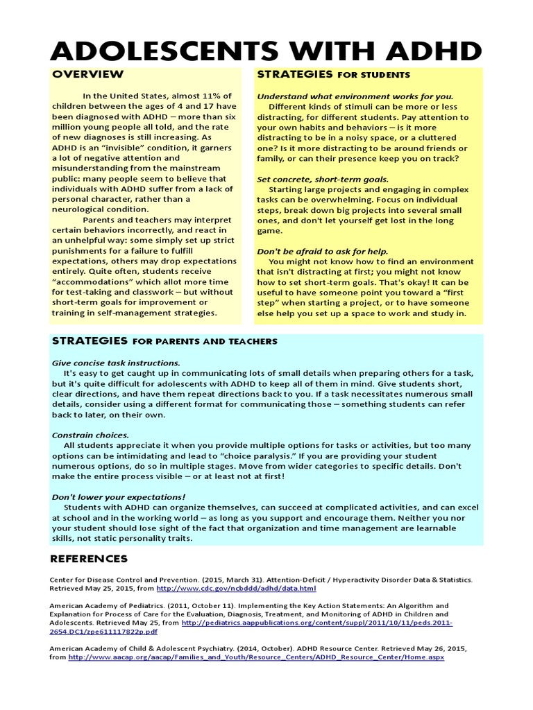 Adolescents With ADHD: Overview and Strategies | PDF | Attention ...