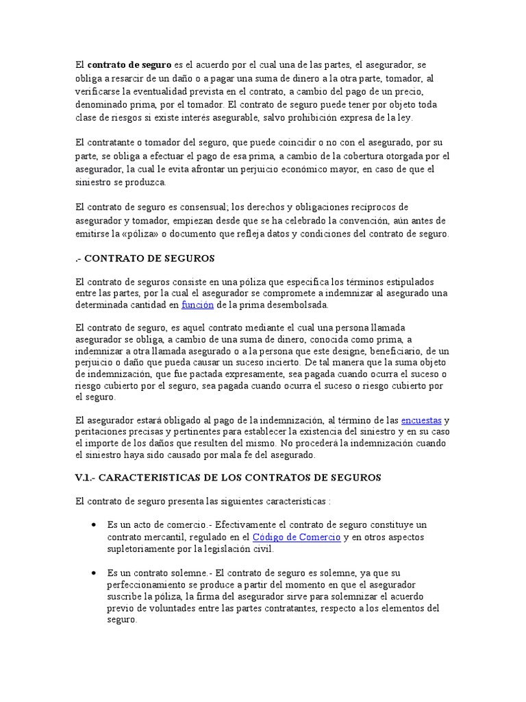 El Contrato de Seguro Es El Acuerdo Por El Cual Una de Las Partes