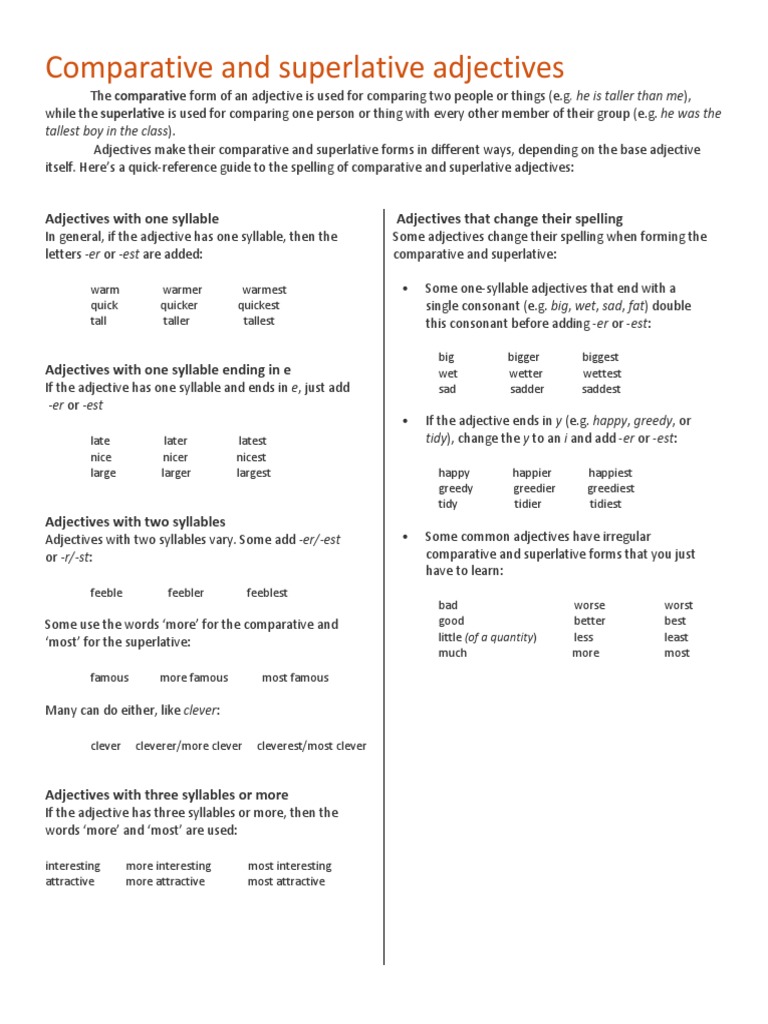 Comparative and Superlative Adjectives Guide | PDF | Language Arts ...