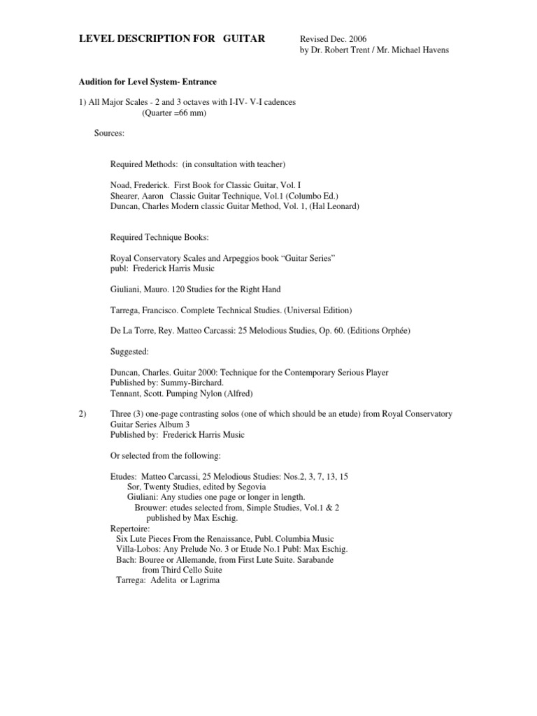 Royal Conservatory, Level Description For Guitar 07 | PDF | Classical ...