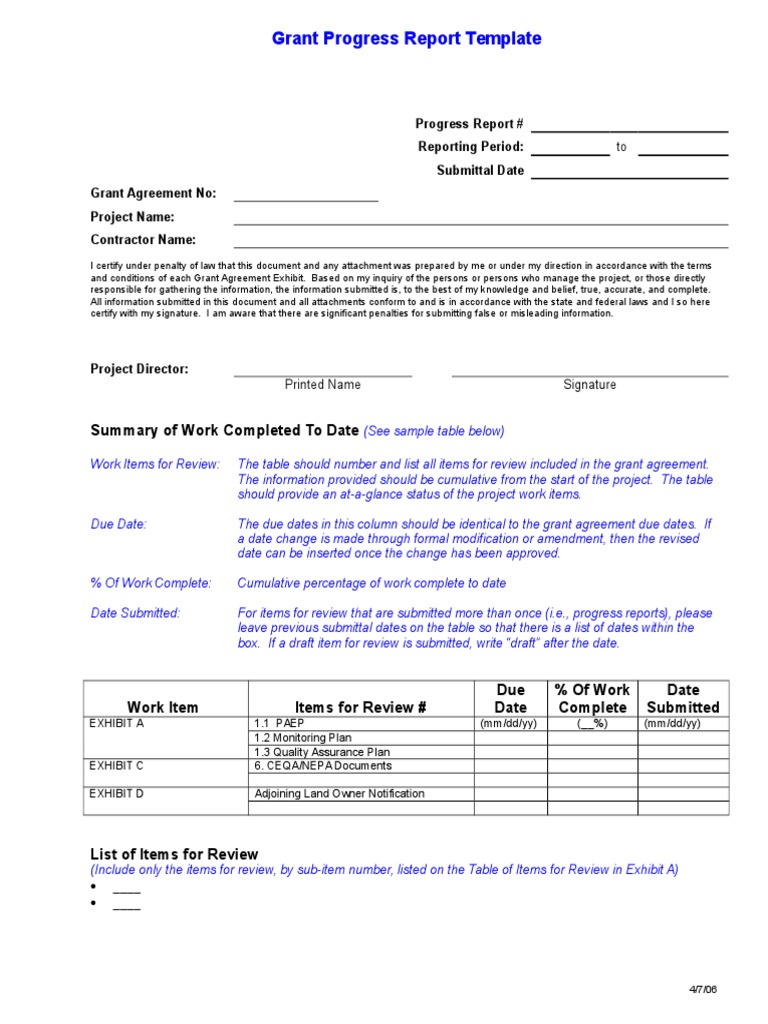 Grant Progress Report Template Guide | PDF | Technology & Engineering
