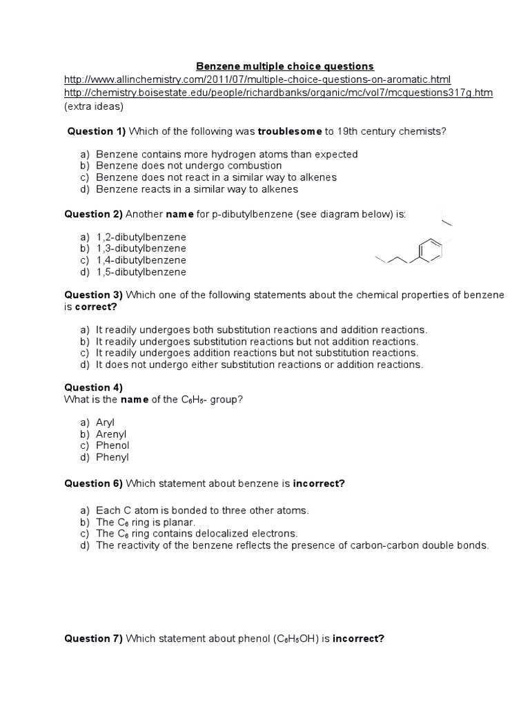 2 Benzene Multiple Choice Questions Benzene Carbon