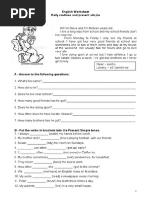Worksheet Present Simple And Daily Routines Workweek And Weekend Morphology