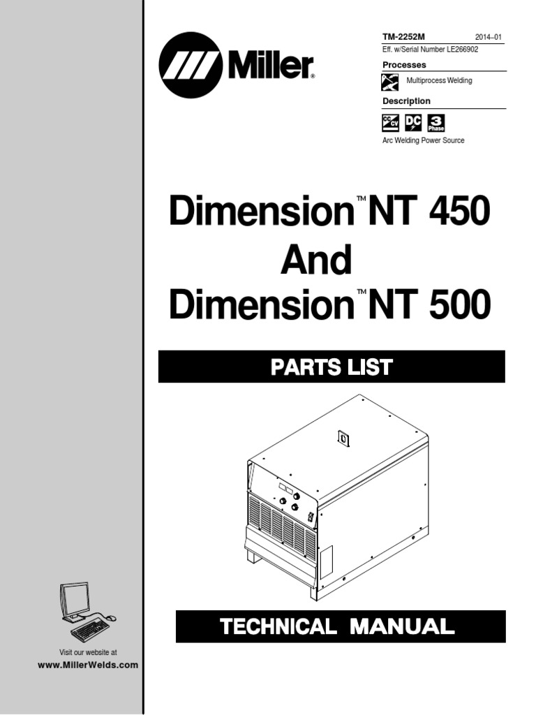 Miller Dimension NT 450 Parts Manual | PDF | Welding | Construction