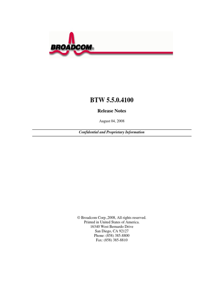 BTW 5.5.0.4100 Releasenotes | PDF | Bluetooth | Command Line Interface
