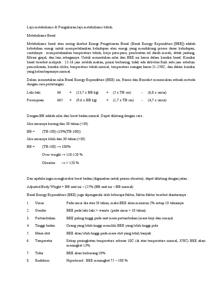 Metabolisme Basal Metabolisme Faktor Stress