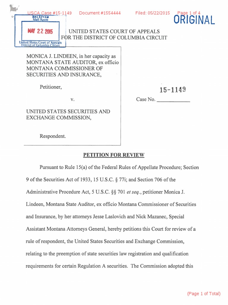 Montana Petition For Review PDF Securities Act Of 1933 Securities