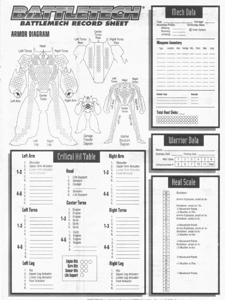 BattleTech Mech Record Sheets Guide | PDF | Tools | Mechanical Engineering
