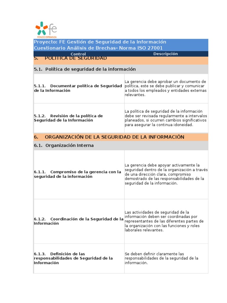 Análisis de Brechas ISO 27001 | PDF | Seguridad de información ...