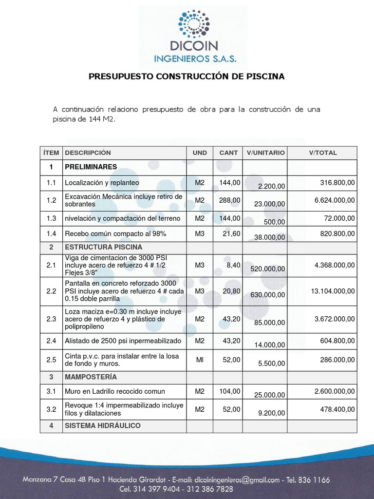 Presupuesto De Piscina
