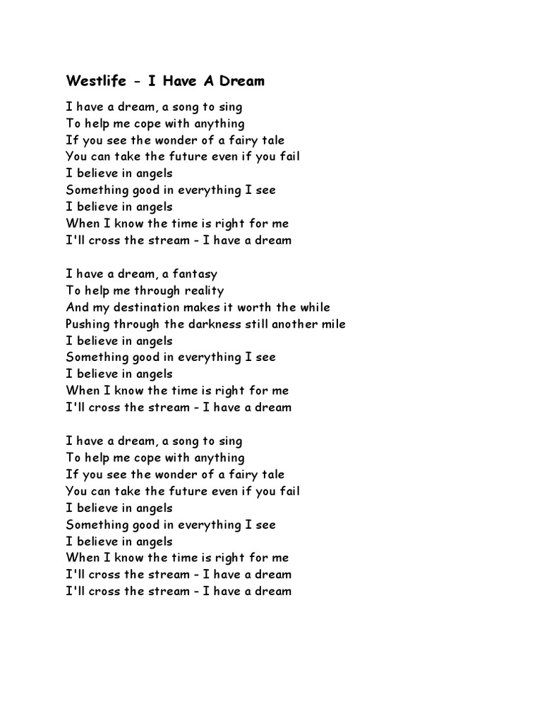 Lirik Lagu Westlife I Have A Dream | Songs Written