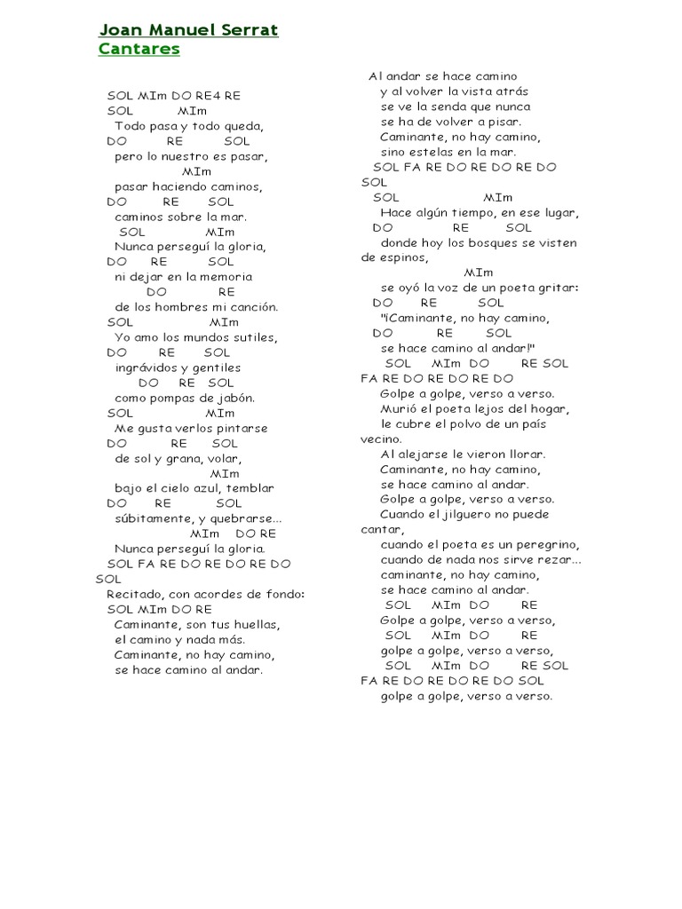 Caminante: letra y acordes de Serrat | PDF | Poesía