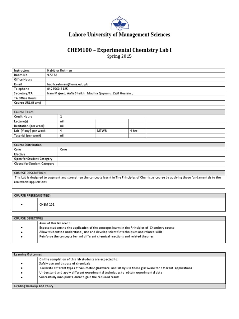 LUMS EE 1st Year Course Outlines Matrix (Mathematics) Integral