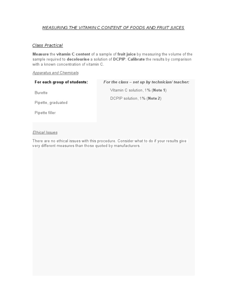 Measuring the Vitamin C Content of Foods and Fruit Juices A Titration