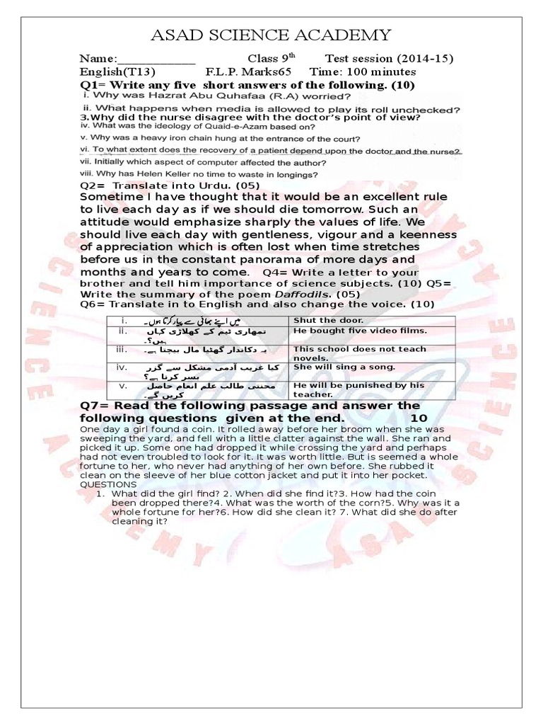 Grade 9-10 English Test Prep | PDF | Language Arts & Discipline
