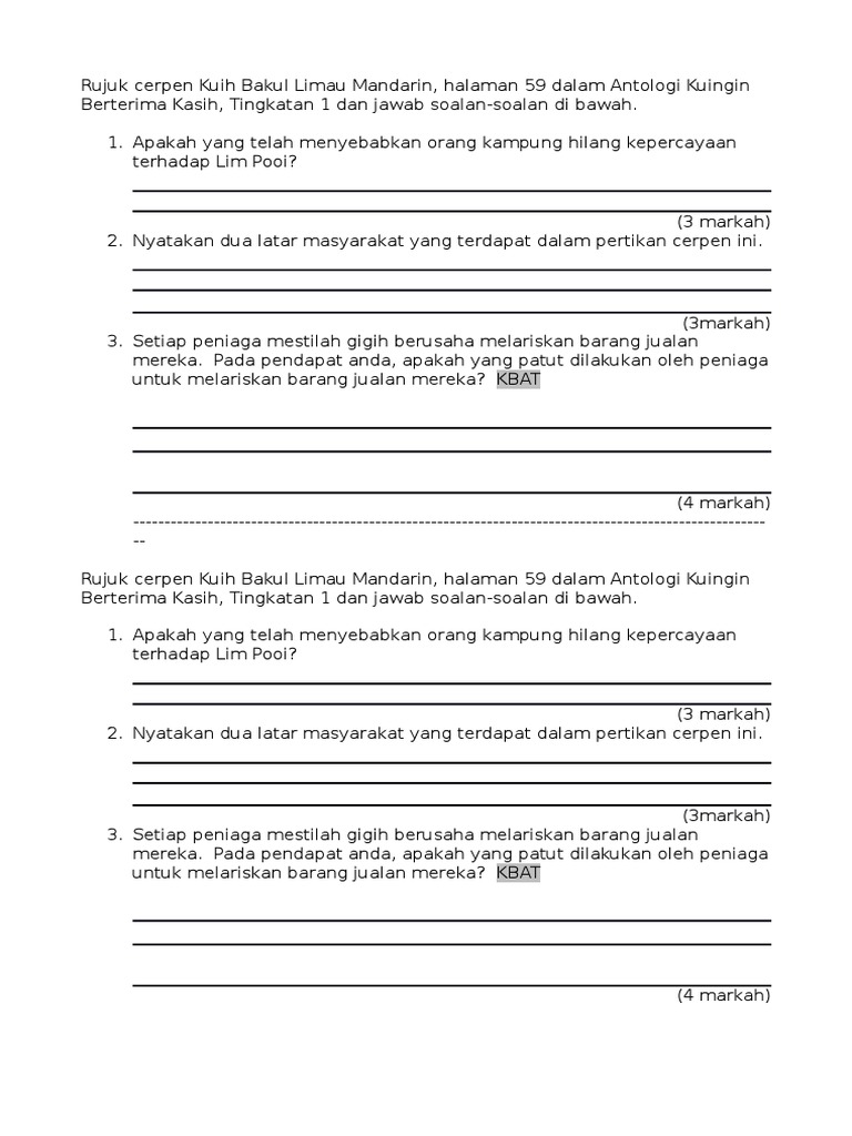 Soalan Bahasa Melayu Tingkatan 2 Akhir Tahun - Laporan 7 Soalan Bahasa Melayu Tingkatan 2 Akhir Tahun - Laporan 7