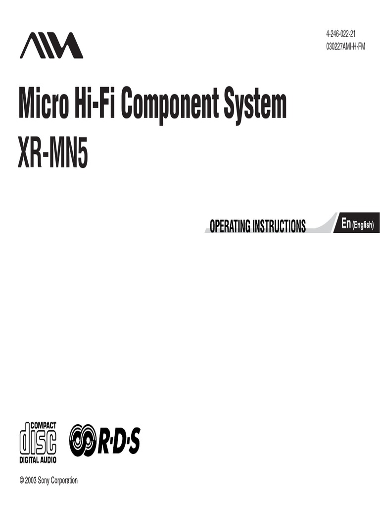 Micro Hi-Fi Component System XR-MN5: 4-246-022-21 030227AMI-H-FM | PDF ...